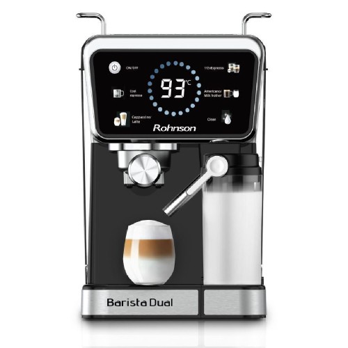 ΚΑΦΕΤΙΕΡΑ ΕΣΠΡΕΣΣΟ ROHNSON R-98082 BARISTA DUAL BLACK INOX 20BAR ΟΘΟΝΗ LED & LATTE